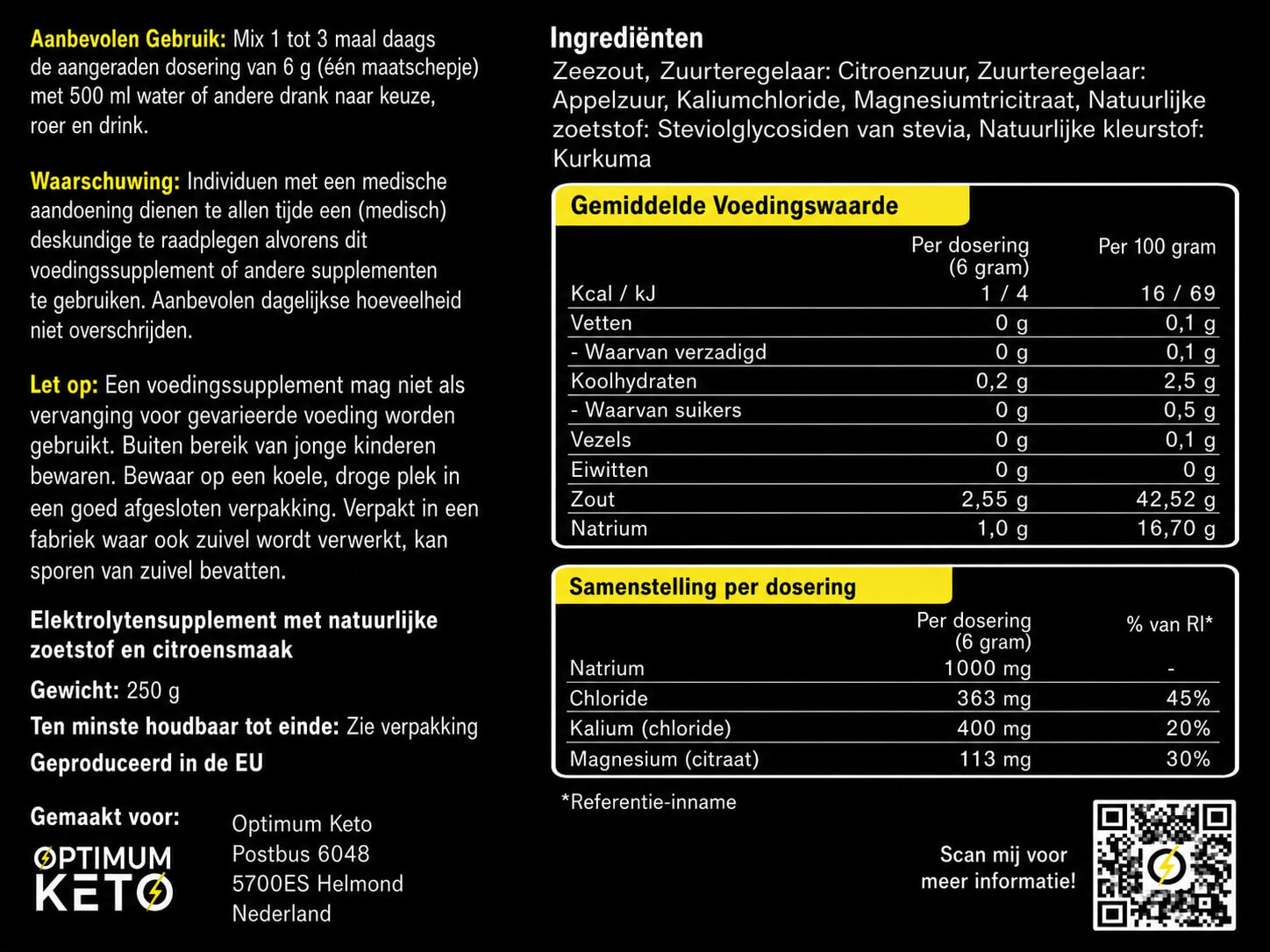 Voedingswaarden Electrolytes Lemon
