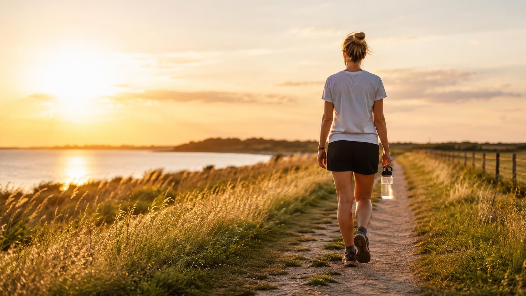 Vrouw wandelend met waterfles